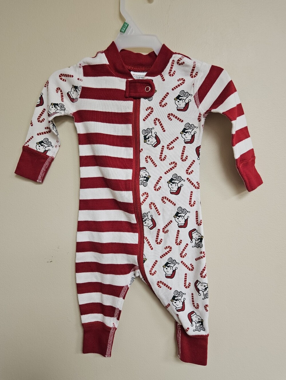 Hanna Andersson Snoopy Peanuts Baby Candy Cane Christmas Zip Sleeper 3-6M Cotton